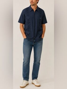 Guayabera Original Cuban Shirt in Navy | Size XL